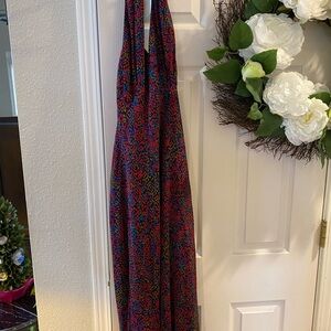 Maggy London Red and Blue Halter Maxi Dress for Weddings